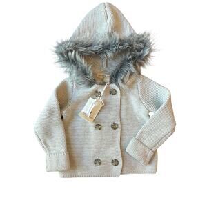 Hope and Henry knit jacket fur lined hood 12-18m NWT